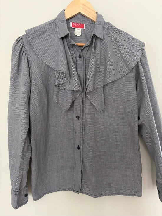 Kenzo Tops - Kenzo Gray Button-Up Blouse with Large Ruffle Collar